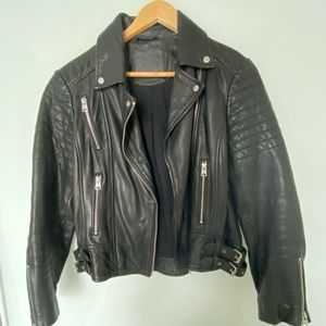 All Saints Leather Cropped Sleeve Jacket